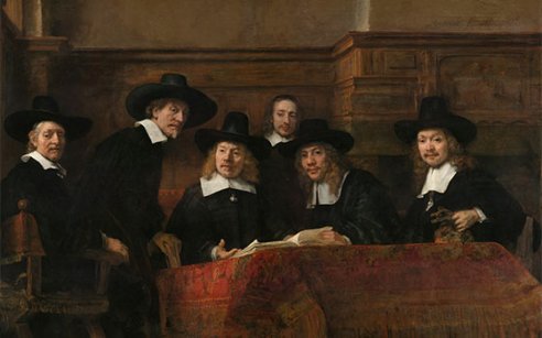 43912_fullimage_Syndics of the Drapers Guild by Rembrandt 1662 Rijksmuseum Amsterdam_492x307